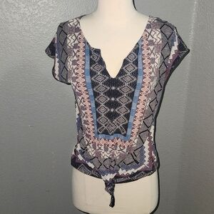 LUCKY Brand Paisley Print Tie Knot Top Small /Petite